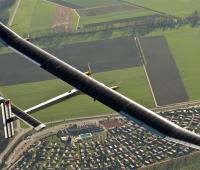 The first flight for the Swiss Solar Impulse 2 , the solar-powered aircraft